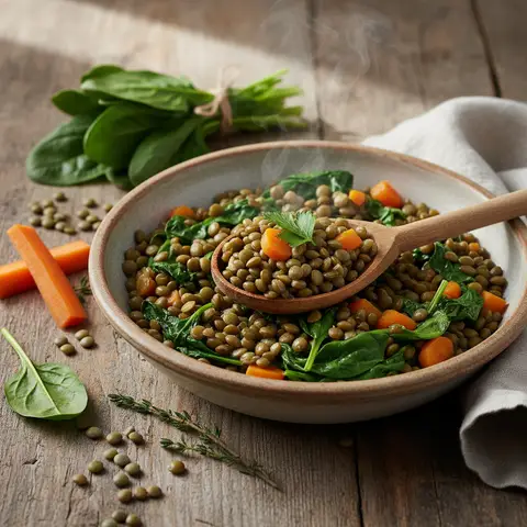 Lentil Pan with Spinach and Carrots