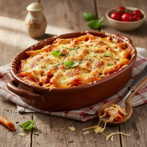 Penne-Gratin mit Tomaten und Gruyère