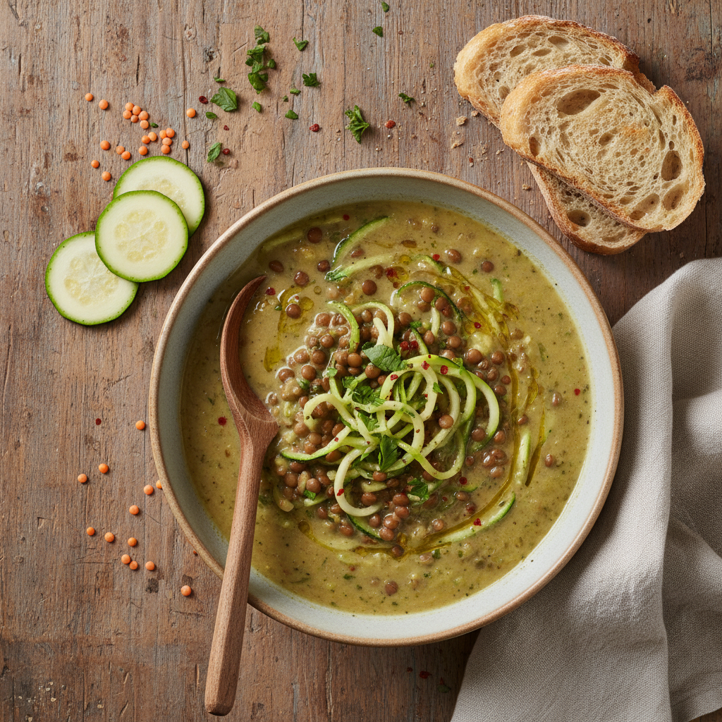 Soupe de lentilles et courgette