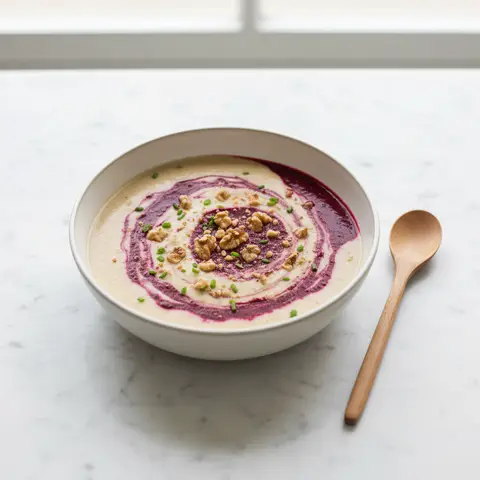 Cauliflower and Beet Bisque with Walnuts