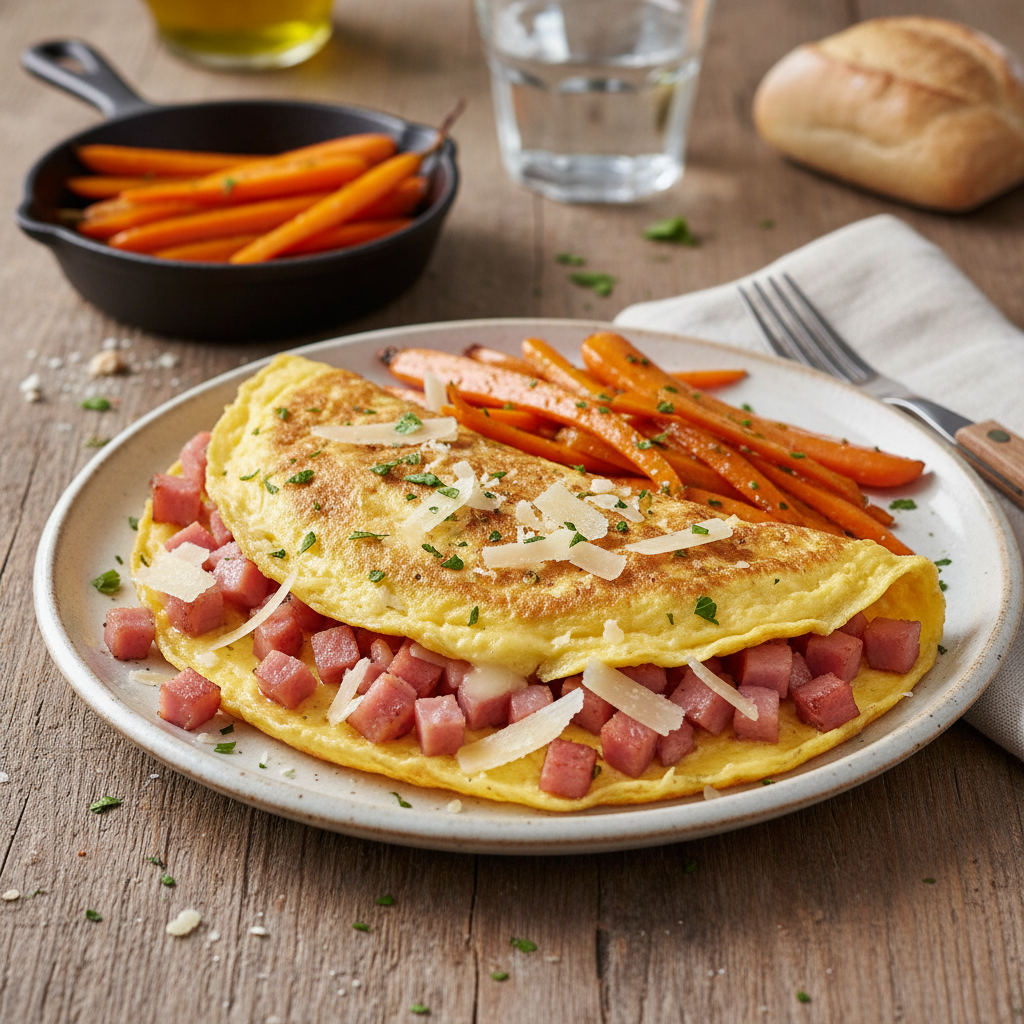 Omelette Jambon-Parmesan et Carottes