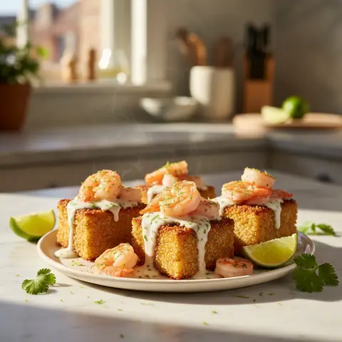 Crispy Quinoa Cups with Coconut Shrimp and Lime
