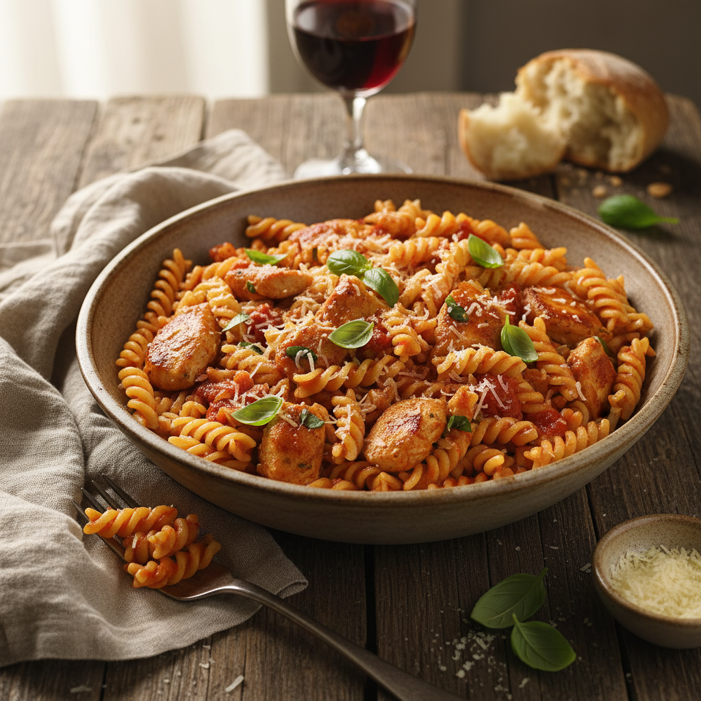 Pâtes à la sauce tomate et poulet