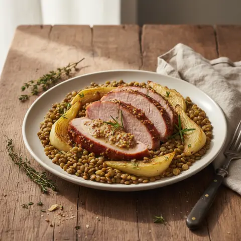 Roasted Ham with Lentils and Fennel