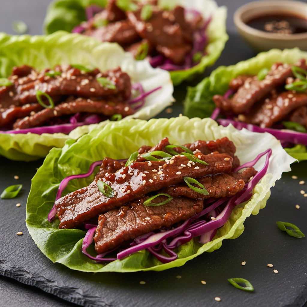 Wrap de laitue au bœuf teriyaki et chou rouge