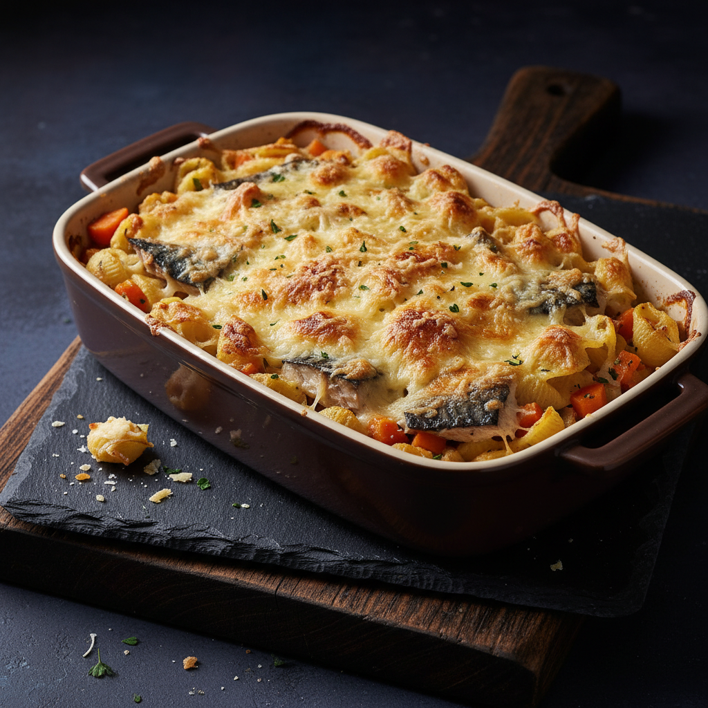 Coquillettes Gratinées Maquereau et Carottes