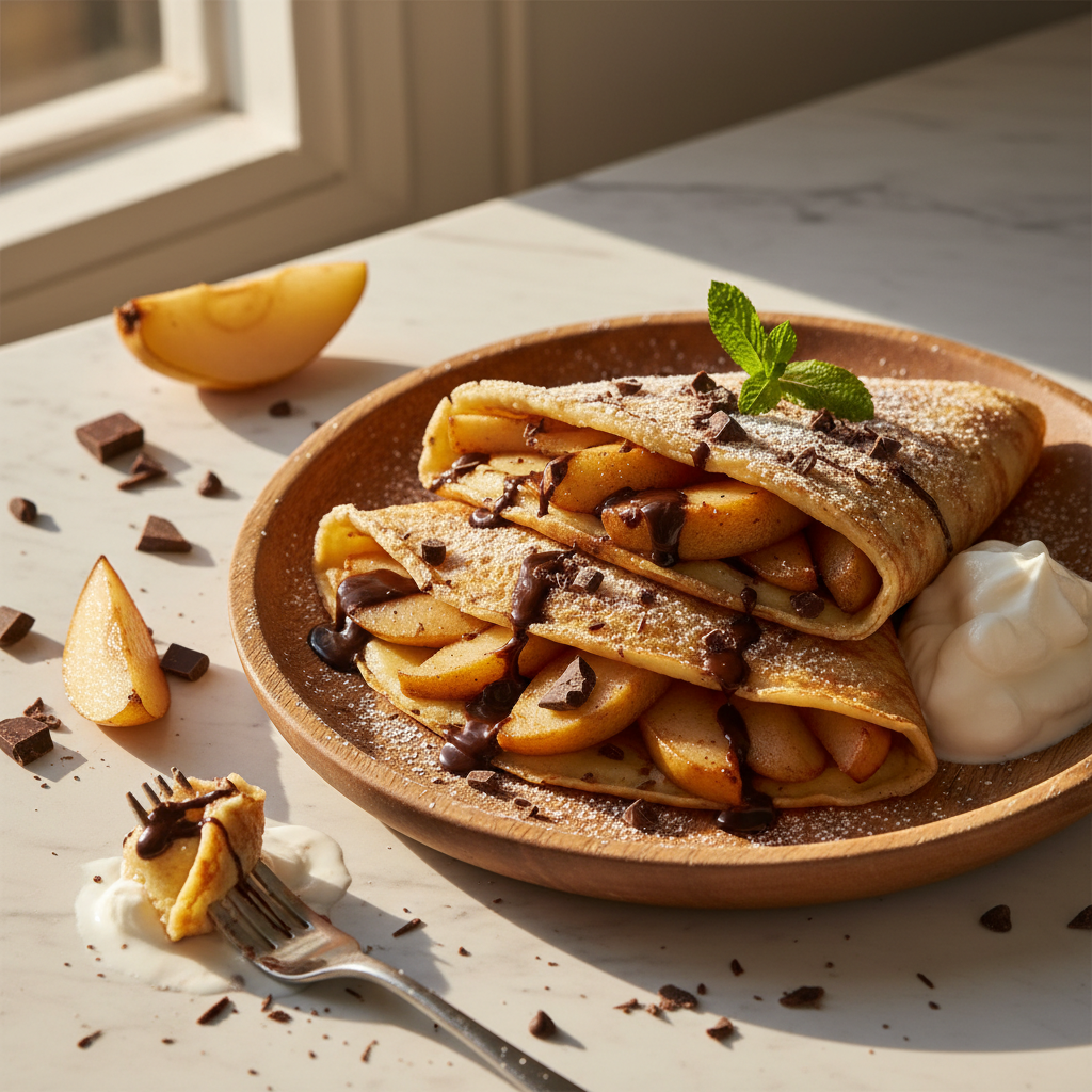 Crêpes fourrées aux poires et chocolat