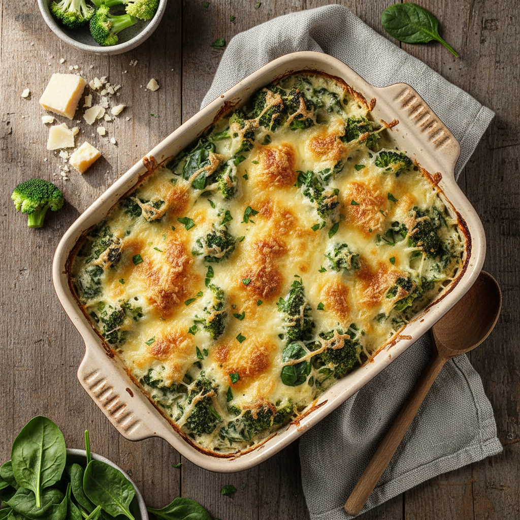 Gratin d'Épinards et Brocoli au Gruyère