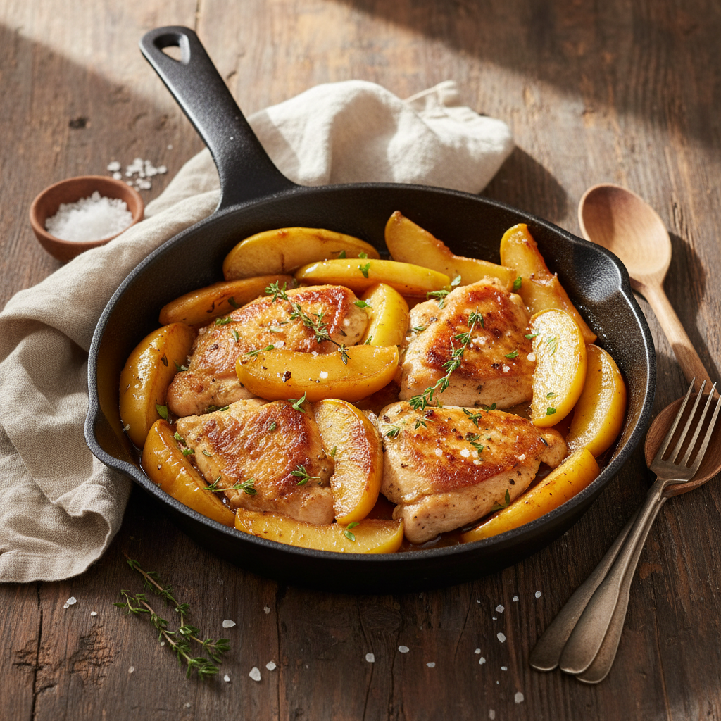 Sauté de poulet et pommes à la poêle