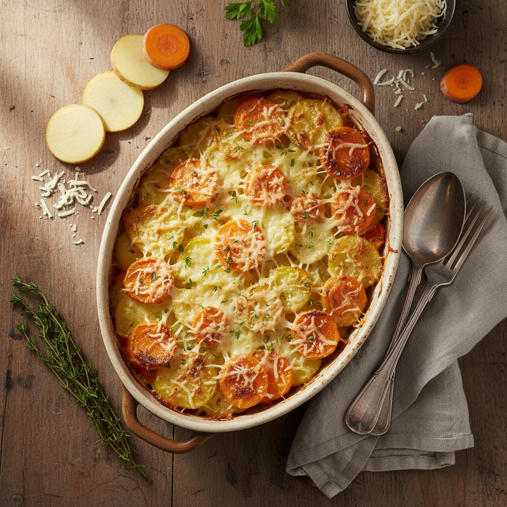 Gratin de pommes de terre et carottes