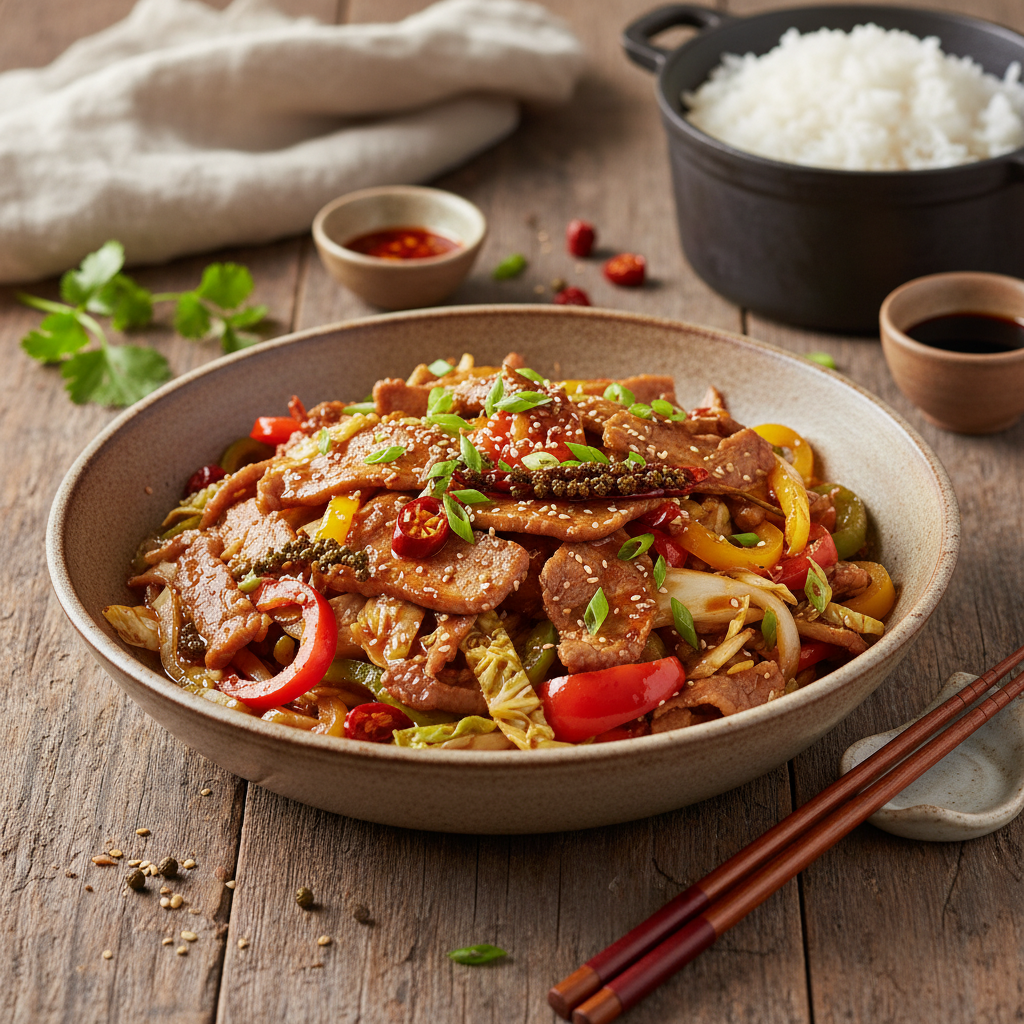 Porc Sichuan au wok avec poivrons