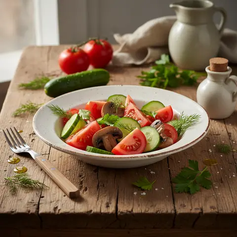 Tomato, Cucumber, and Mushroom Salad