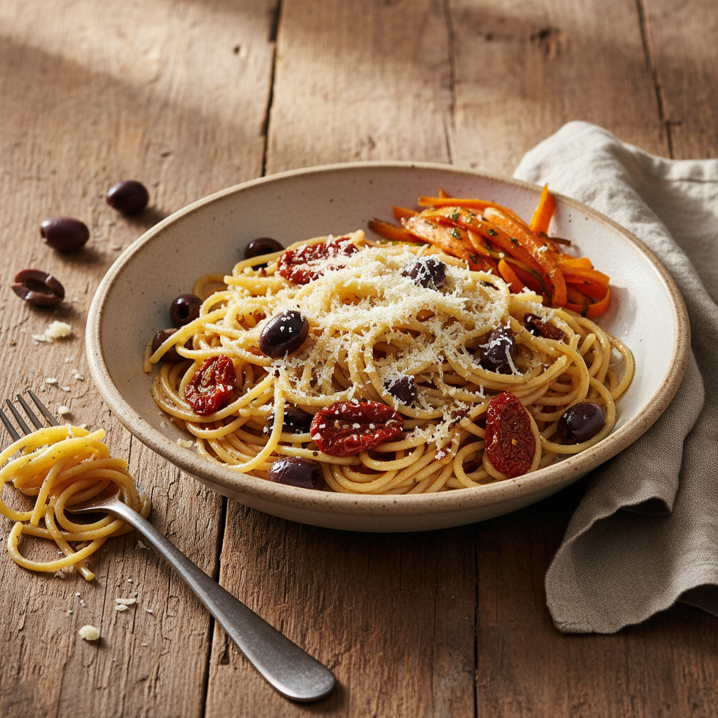 Spaghettis aux Olives et Tomates Séchées