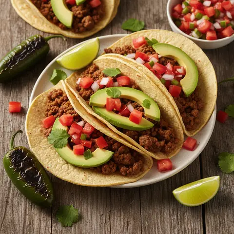 Tacos mit Hackfleisch, Tomaten und Avocado