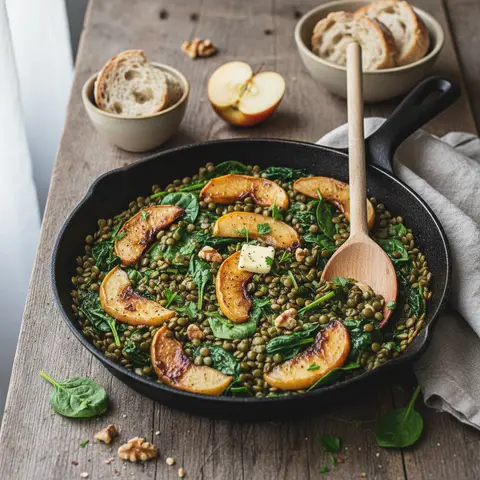 Spinach and Lentil Pan with Apples