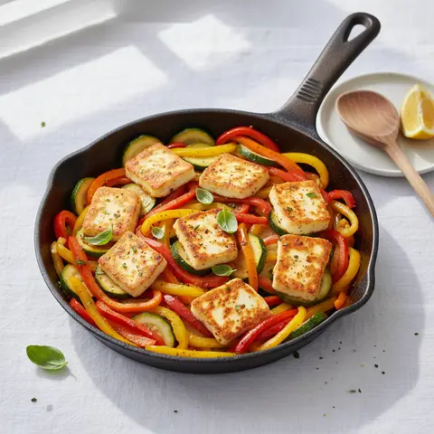 Pan-Fried Halloumi with Zucchini and Peppers