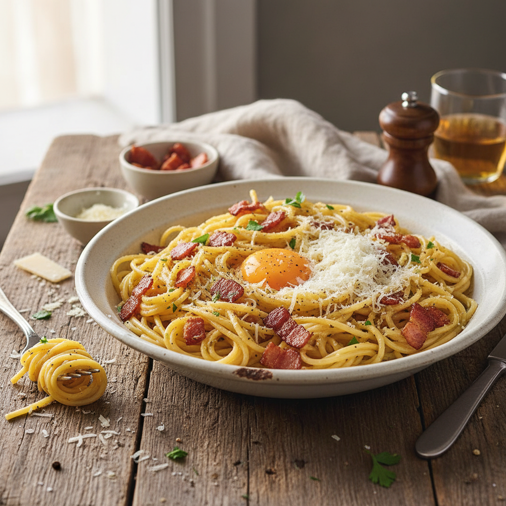 Pâtes à la Carbonara avec Bacon et Oeufs