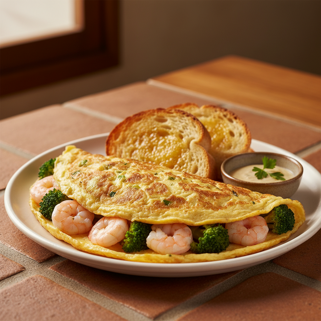 Omelette aux Crevettes et Brocoli