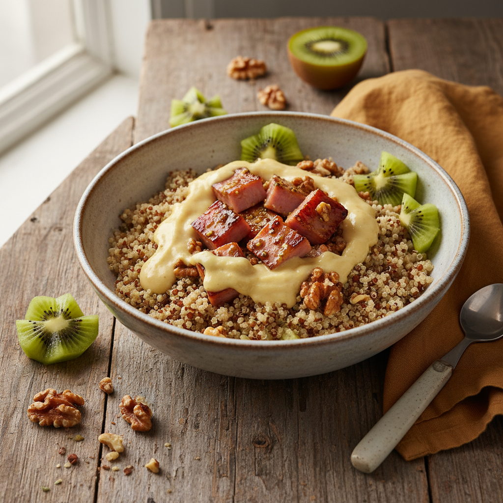 Fusion Asiatique: Bowl de Quinoa, Jambon Laqué et Kiwis