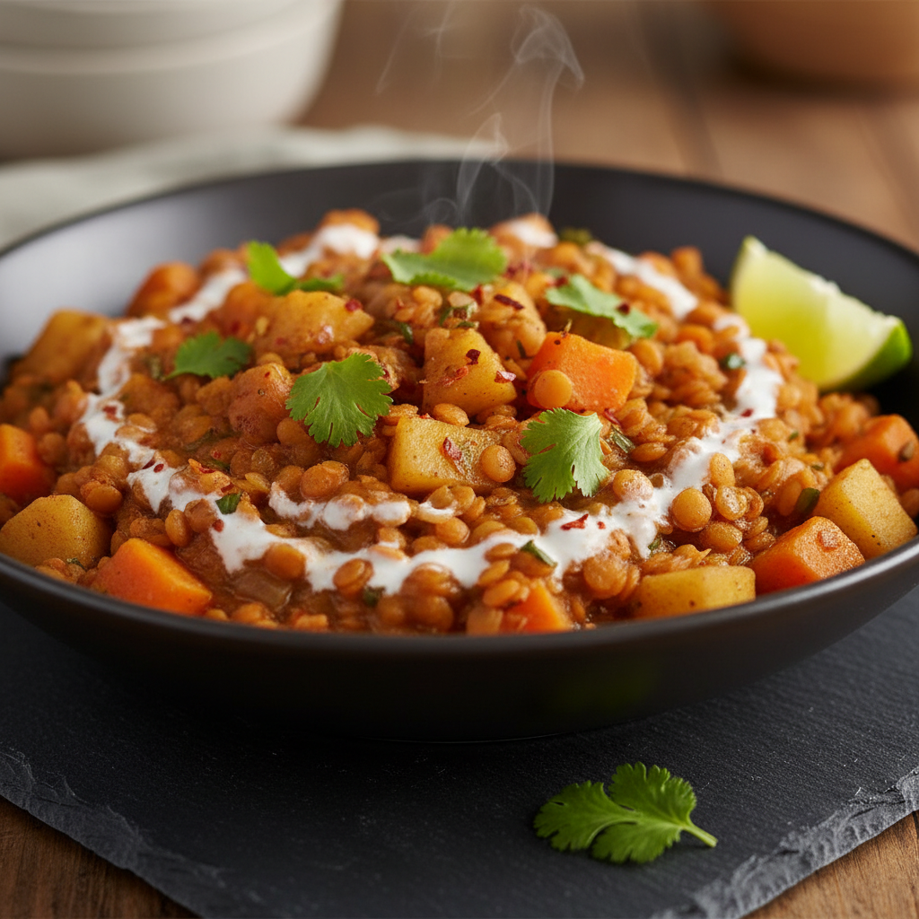 Curry de lentilles rouges aux pommes et carottes