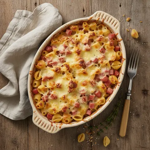 Nudelauflauf mit Gruyère und Schinken