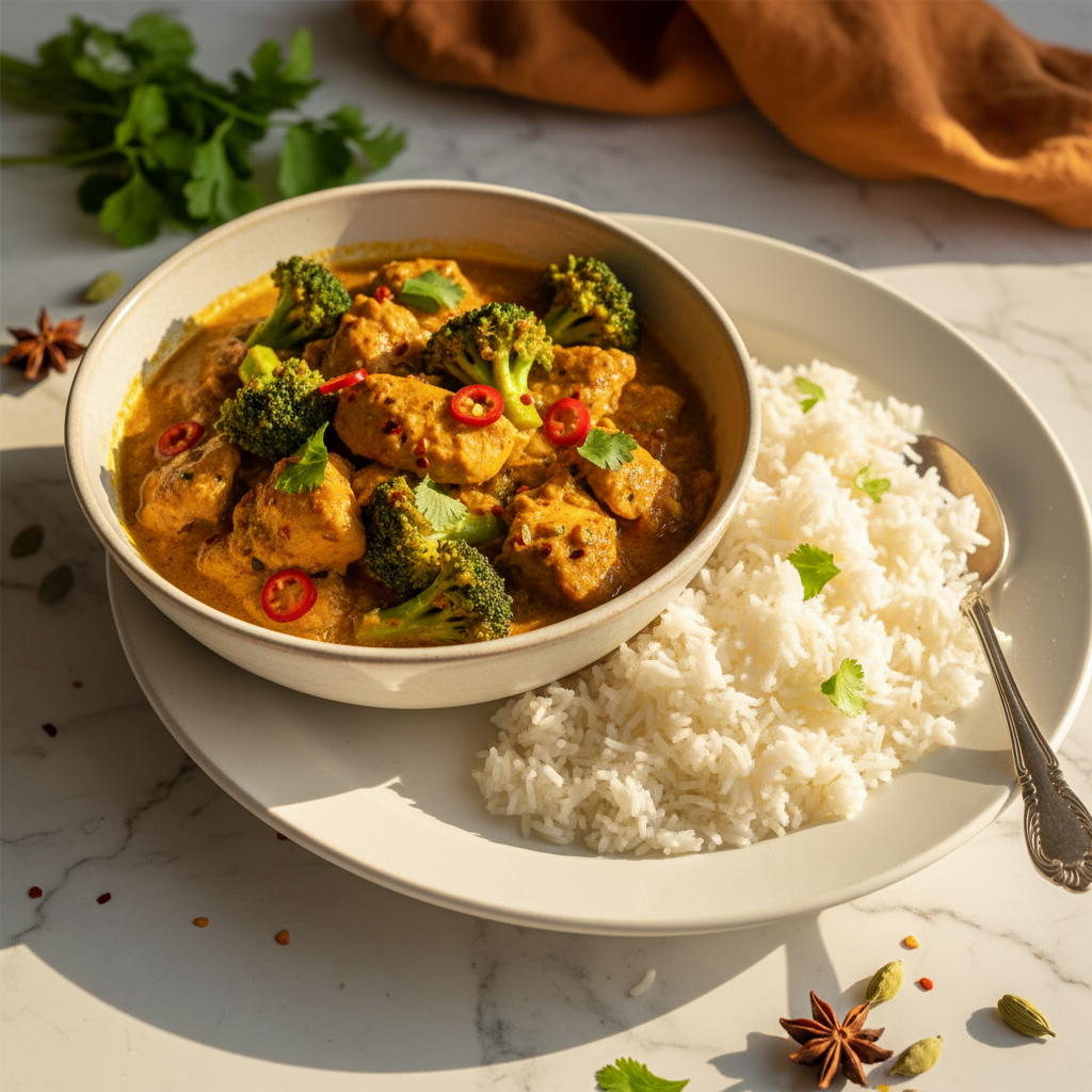 Curry de poulet et brocolis