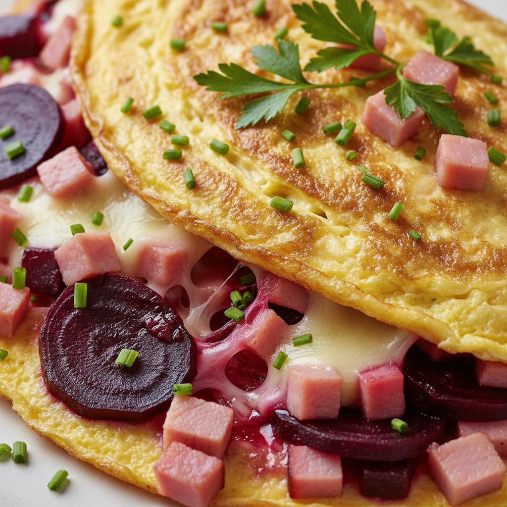 Omelette Jambon-Gruyère et Betterave