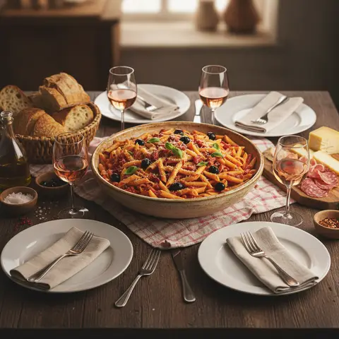 Pasta mit Tomaten und Oliven