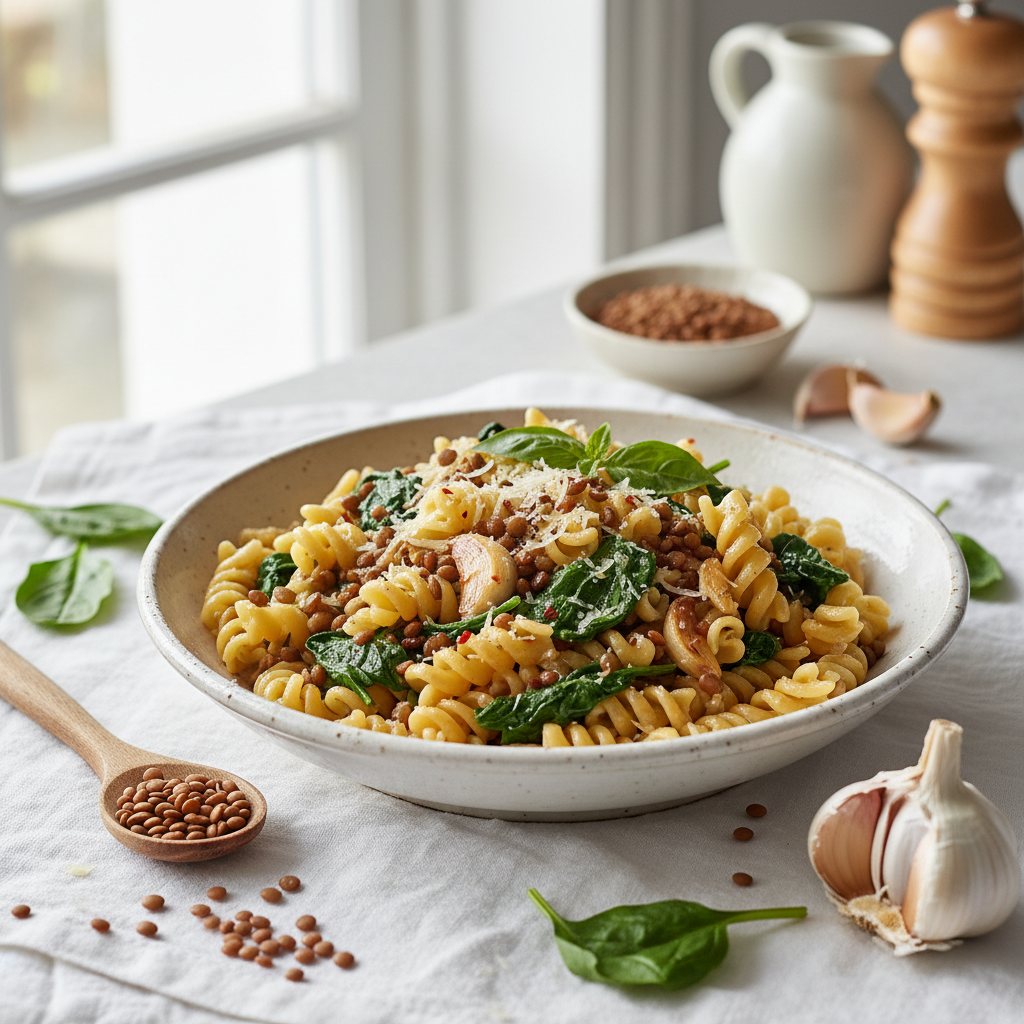Pâtes aux épinards et lentilles (style italien)