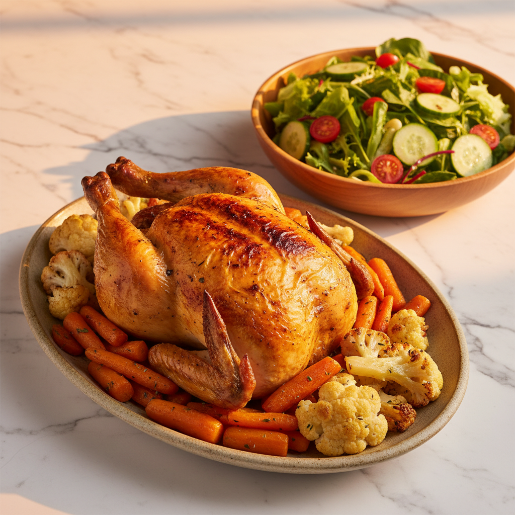 Poulet Rôti aux Légumes et Salade Verte