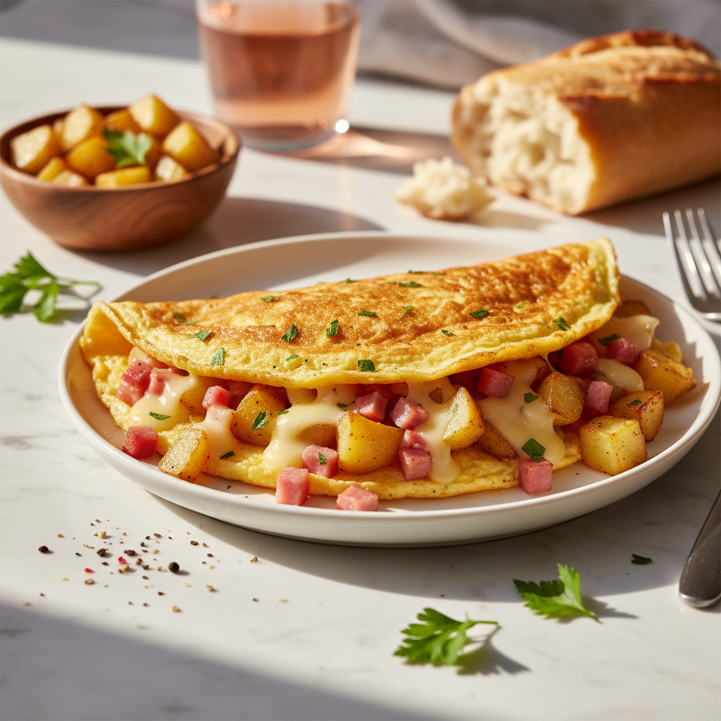 Omelette jambon-fromage-pomme de terre à la française