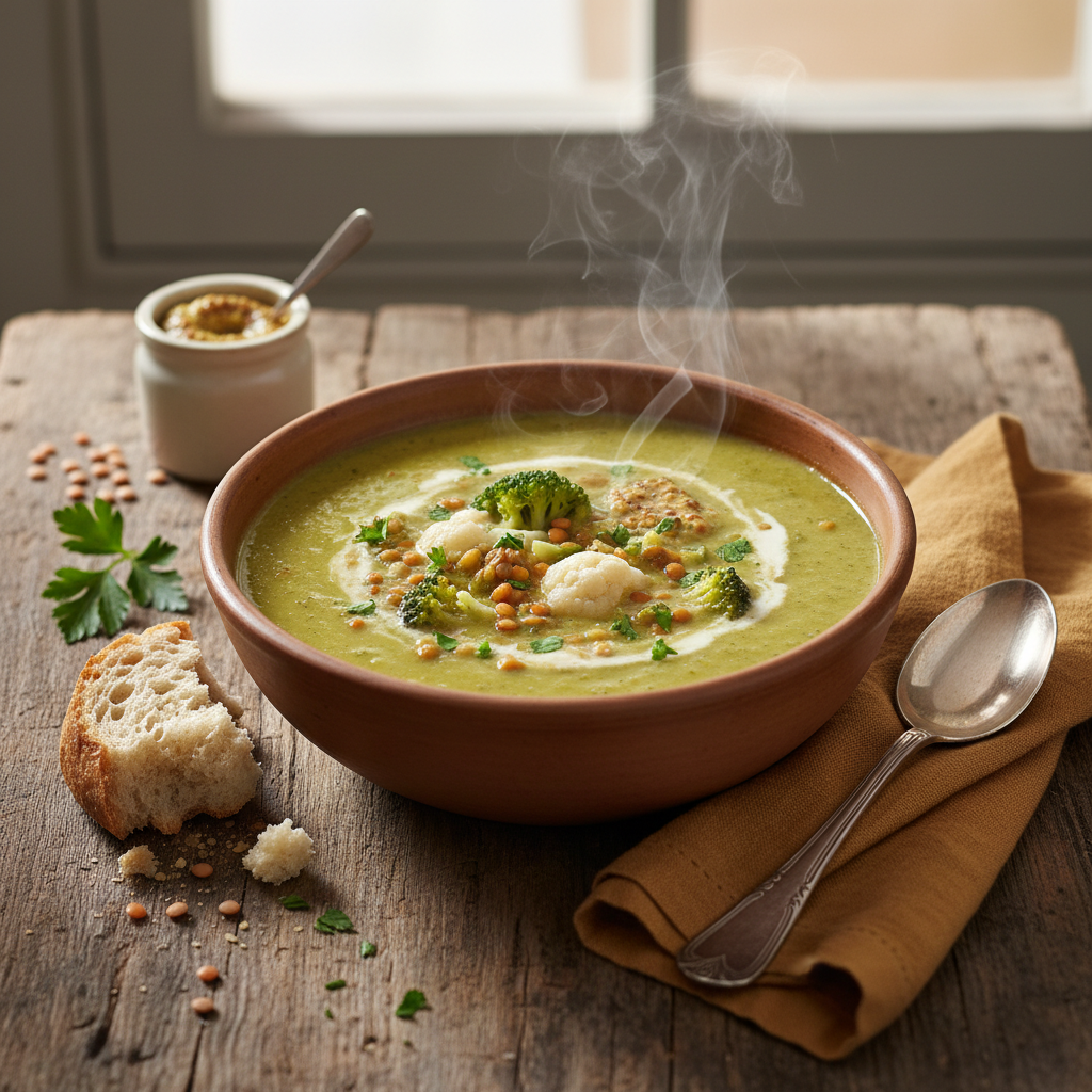 Velouté de Brocoli et Chou-fleur aux Lentilles