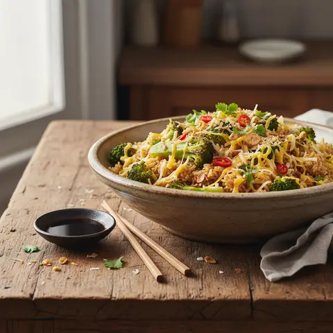 Stir-Fried Rice with Broccoli and Cheese