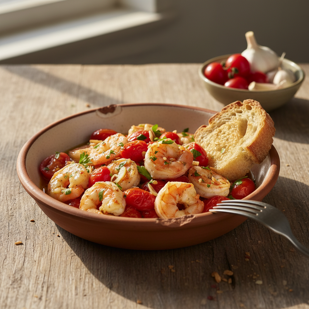 Crevettes Sautées à l'Ail et Tomate