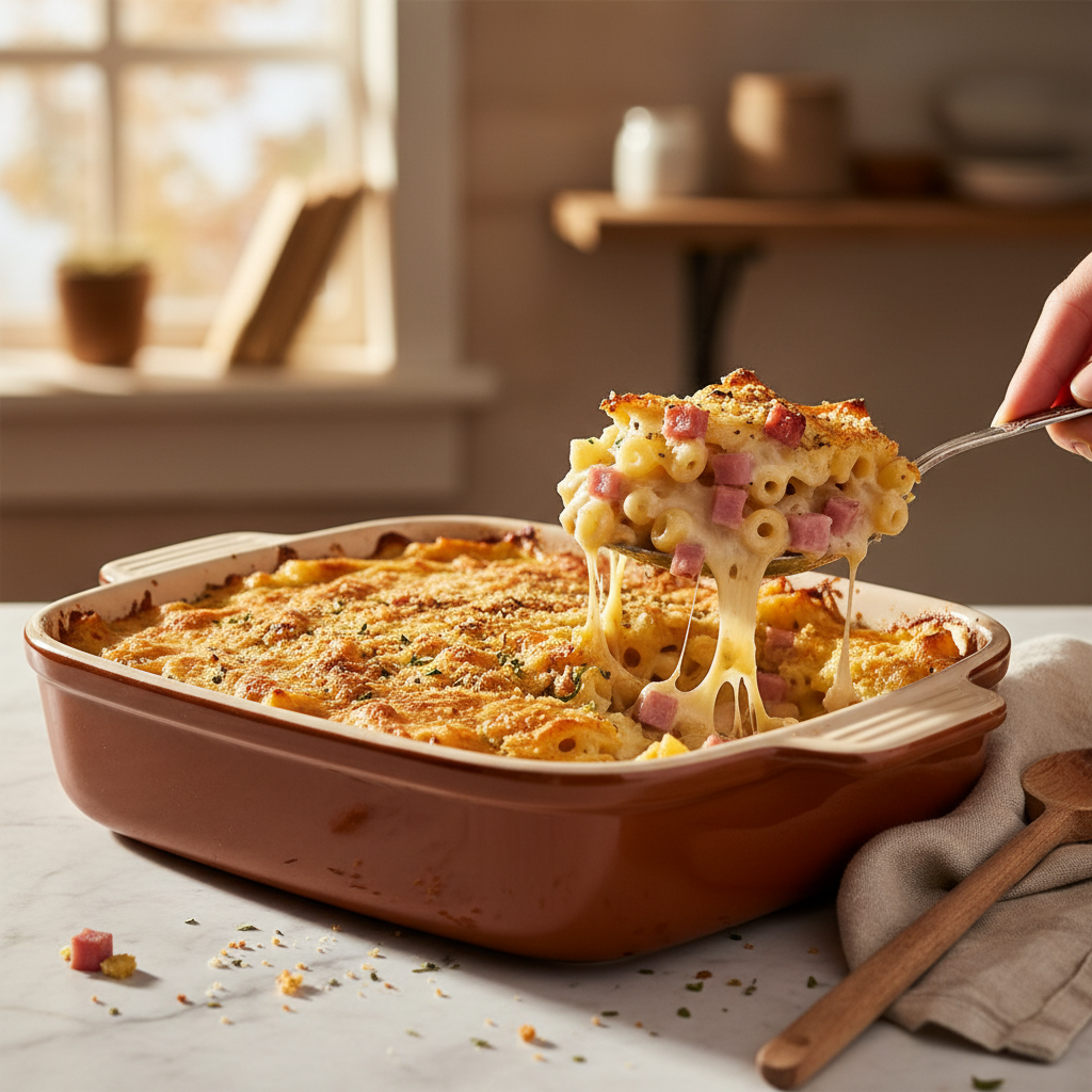 Gratin de pâtes sans gluten au jambon