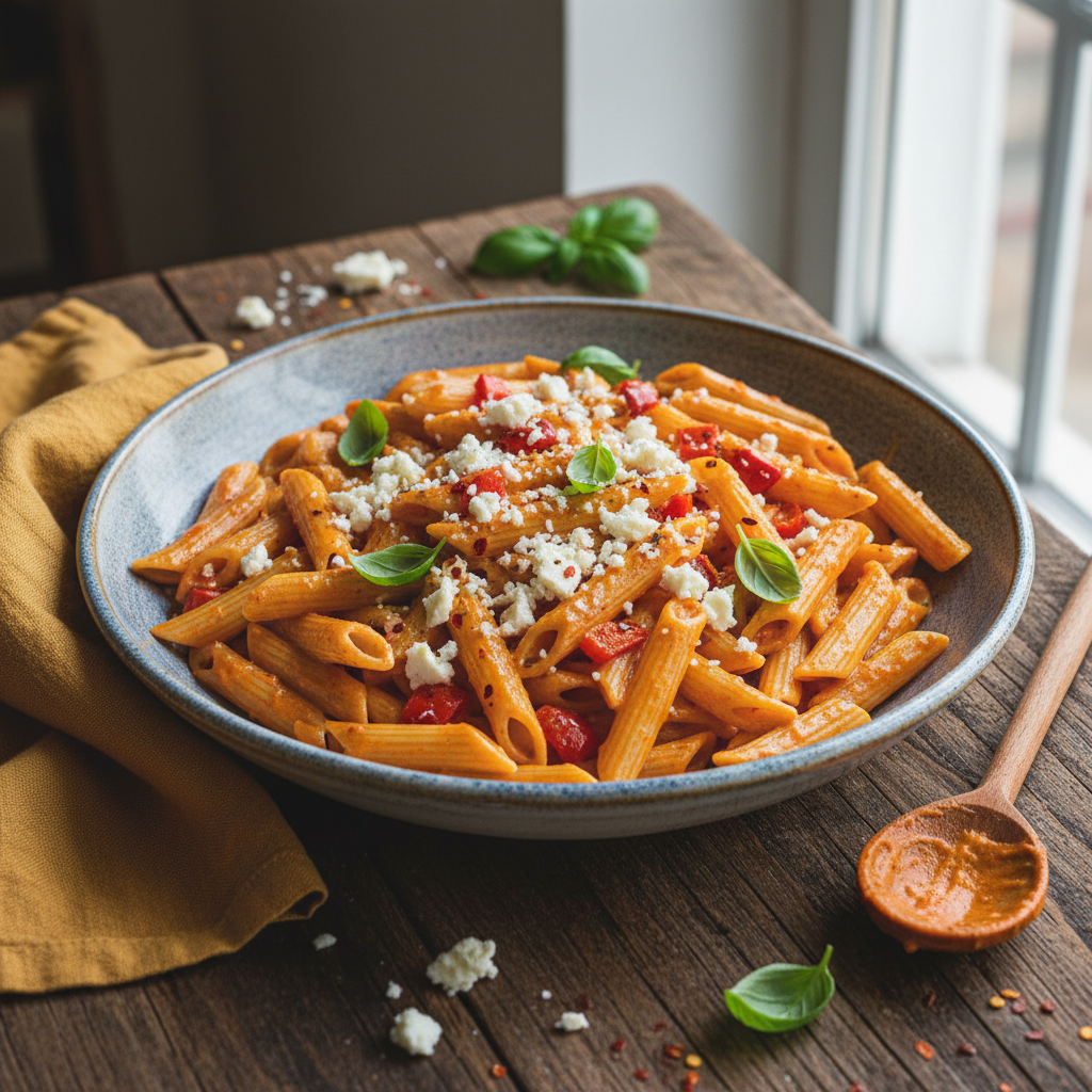 Penne à la Crème de Poivron et Feta