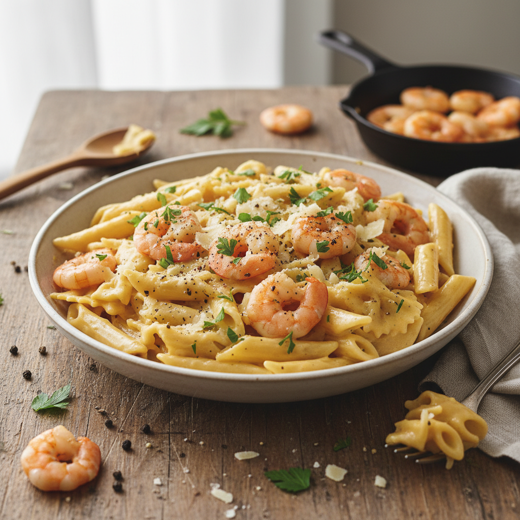 Pâtes Carbonara Express aux Crevettes