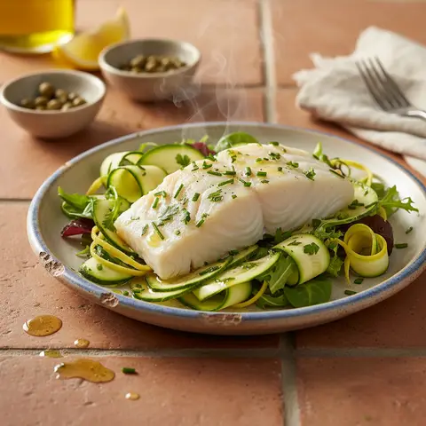 Herb-Crusted Cod Salad with Zucchini