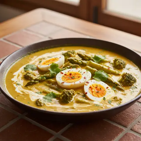 Curry Broccoli and Asparagus with Eggs