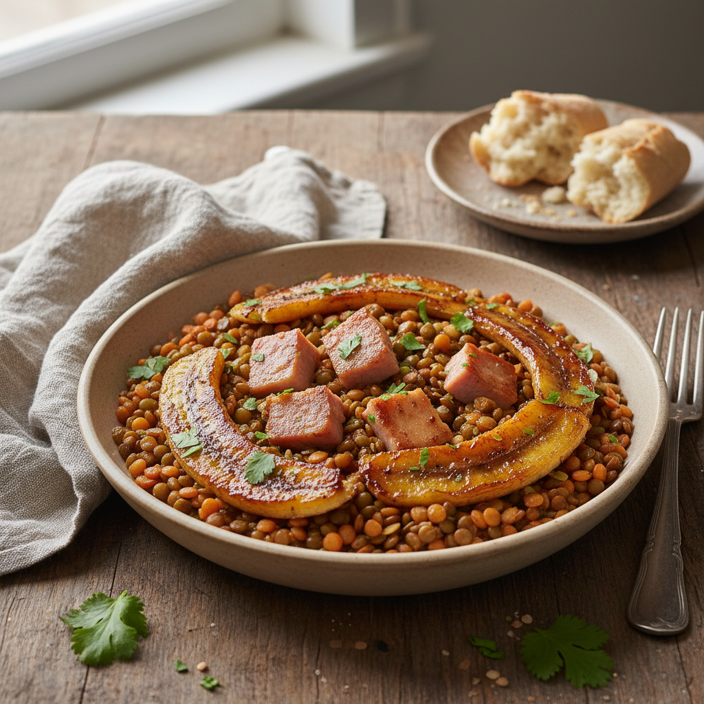 Poêlée de Jambon aux Lentilles et Banane Caramélisée