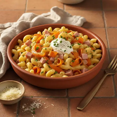 Pasta with Ham, Carrot, and Sour Cream