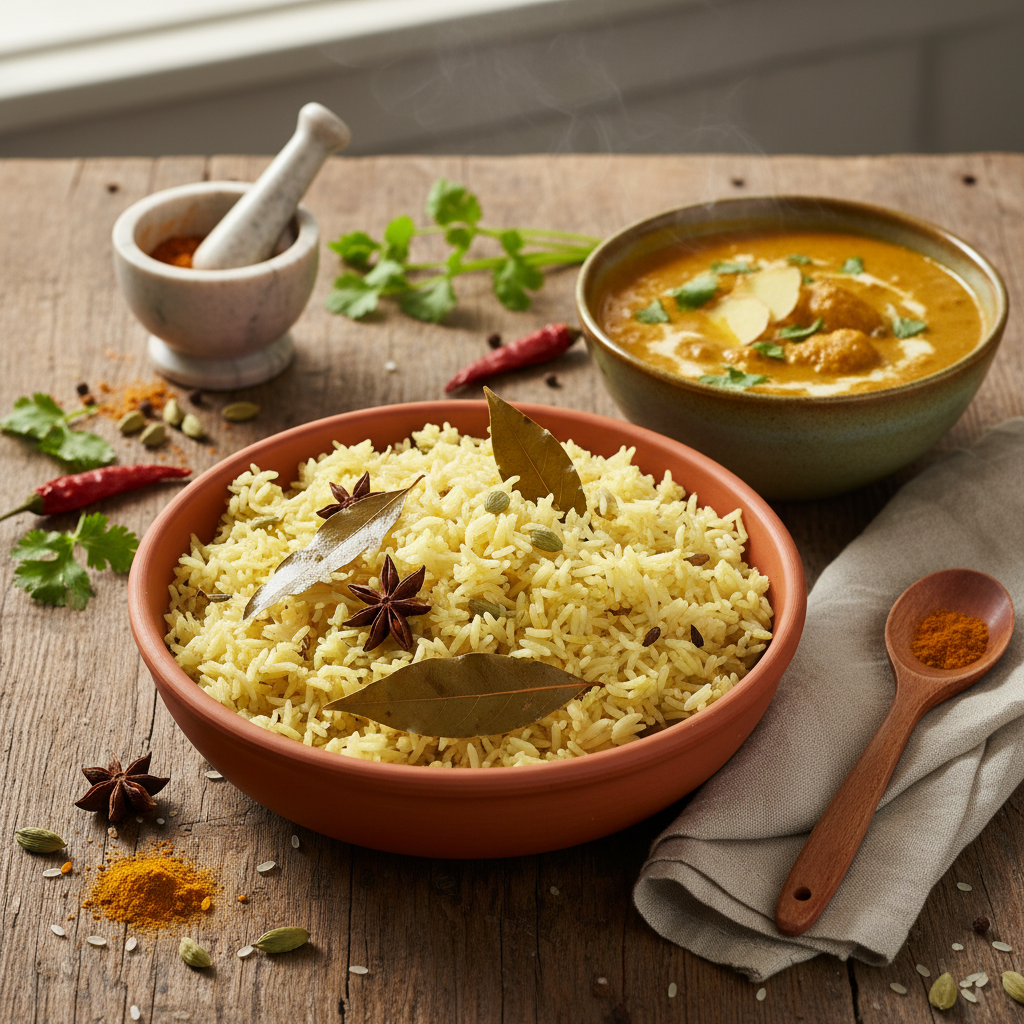Riz aux Feuilles et Curry Léger