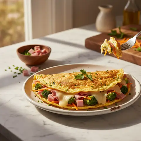 Omelett mit Schinken und Käse mit Gemüse