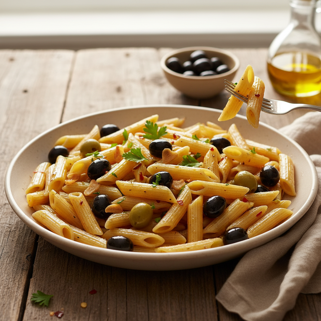 Penne aux Olives à l'Ail et Huile