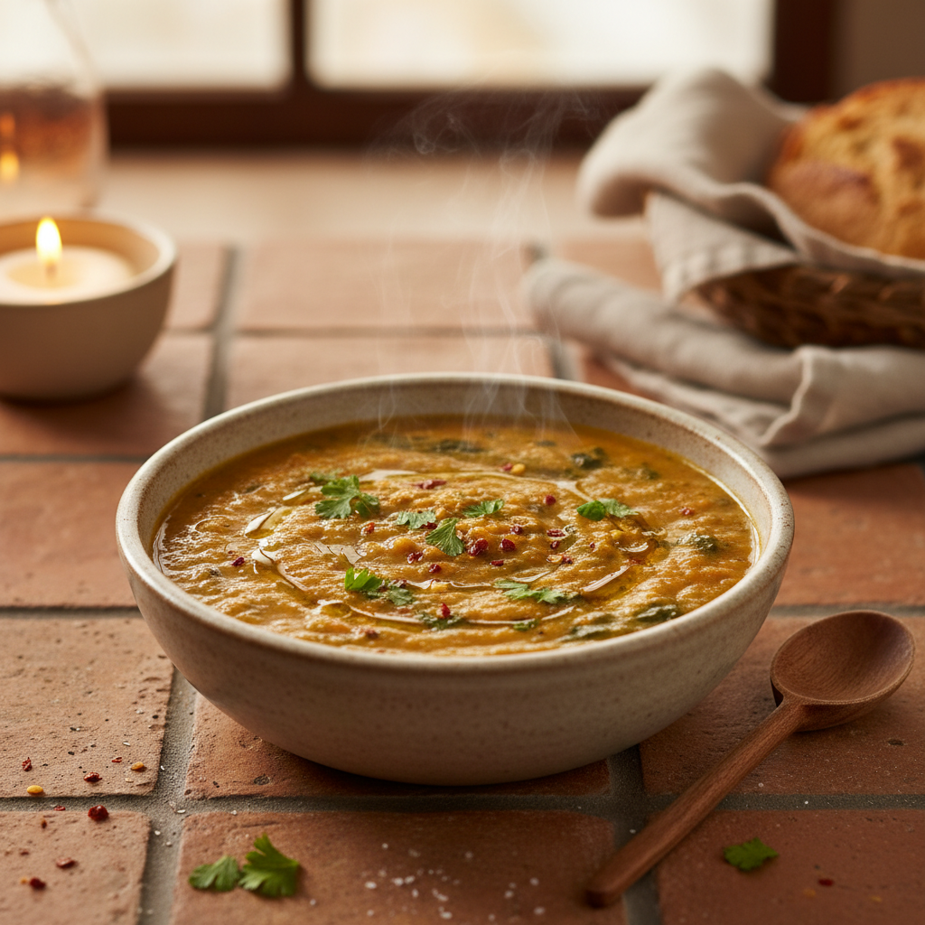 Velouté de lentilles et épinards
