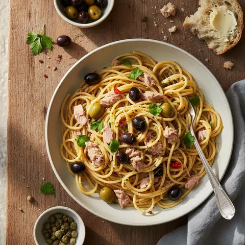 Spaghetti mit Thunfisch und Oliven