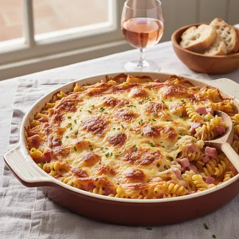 Pasta Gratin with Ham and Cheese
