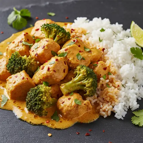 Asiatisches Hähnchen-Brokkoli-Curry mit Kokosmilch