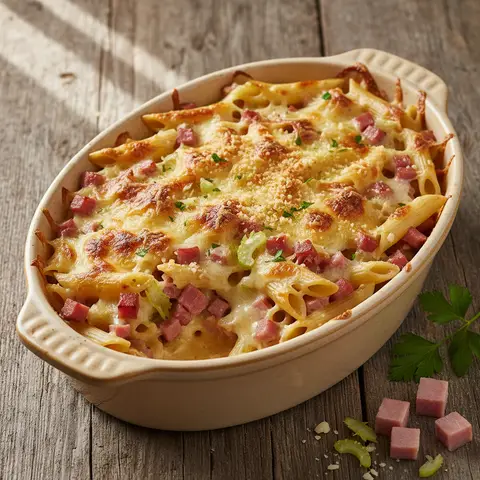 Penne Gratin with Ham and Gruyère