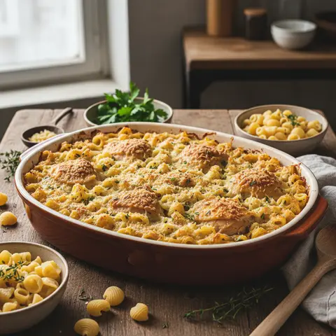 Shell Pasta Gratin with Chicken Thighs